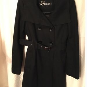 Womens GUESS Black Pea Coat